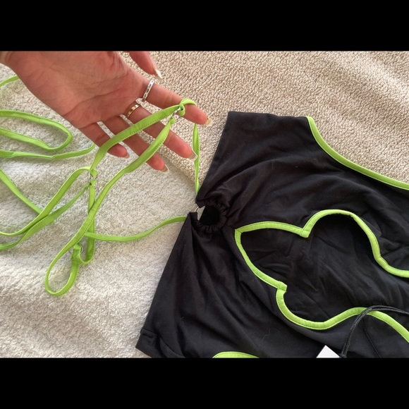 I AM GIA NEON GREEN AND BLACK TIE TOP - Picture 3 of 4